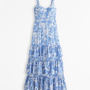 Abercrombie & Fitch Drama Ruffled Tiered Maxi Dress in French Blue Floral